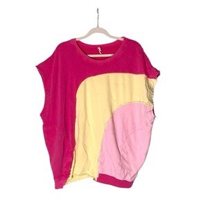 🌵Blue Velvet Pink/Yellow Boxy Knitted Colorblock Blouse Size Small🌵